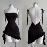Casual Sleelveless Backless Lace Up High Street Party Club Bodycon Mini Dress