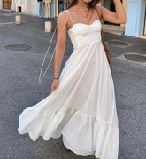 Casual Sleeveless Spaghetti Strap Swing Strapless Beach Holiday Maxi Dresses