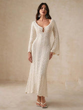 Casual Solid Color Cut-Outs Long Sleeve Knitted Maxi Dress