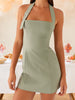 Casual Solid Halter Off Shoulder Sleeveless Backless Bodycon Tank Mini Dress