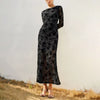 Casual Solid Round Neck Long Sleeves Patchwork Applique Midi Dresses