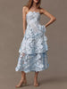 Casual Solid Strapless Sleeveless Patchwork Applique Ruffles Midi Dresses
