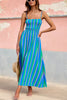 Casual Spaghetti Strap Printing Stripe Long A-line Beach Style Maxi Dress