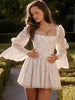 Casual Square Neck Lantern Sleeve Chiffon Mini Dress