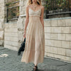 Casual Square Neck Solid Sleeveless Patchwork Sheer Diamonds Maxi Dress