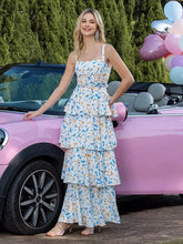 Casual Square Neck Tiered A-Line Floral Sleeveless Maxi Dress