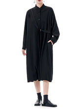 Casual Stand Collar Long Sleeve Big Size Irregular Belt Midi Shirt Dress