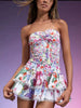 Casual Strapless Sleeveless High Waist A-Line Slimming Printing Mini Dress