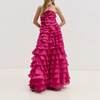 Elegant Strapless Sleeveless Patchwork Ruffles Fold Maxi Dress