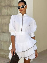 Casual Turtleneck Patchwork Half Sleeve Pleated Mini Dress