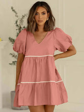 Casual V-Neck Patchwork Short Sleeve Elegant Loose Mini Dress