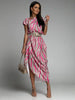 Casual Versatile Street Style Fit And Flare Print With Belt Midi Dress