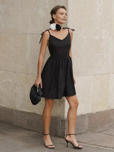 Chic Cotton Spaghetti Strap Solid Color V-neck Short Dress
