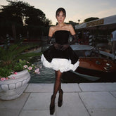 Chic Floral Design Pleated Ruffle Above Knee Swan Velvet Prom Gowns