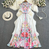 Chic Maxi Dresses for Women Floral Printed Turn Down Collar