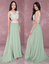 Chiffon Prom Two Piece Beading Occasion Party Dresses