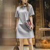 Color-Block Polo Collar Adjustable Waist Short Sleeve Preppy Style Dress