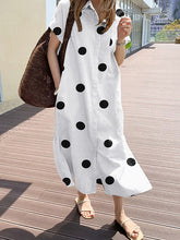 Cottagecore Polka Dot Pocket Lapel Short Sleeve Shirt Dress