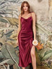 Cowl Neck Satin High Slit Tie Straps Evening Bridesmaid Bandage Midi Dresses