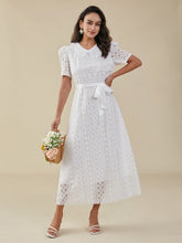Crochet Lace Belt Petern Pan Collar Short Sleeve Dress