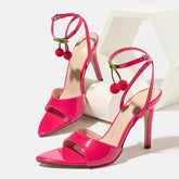 Cute Fruit Pendant Decoration Pink Ankle Strap Heel