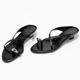 Cute Metal Decoration Cross Strap Slippers Round Head Low Heel