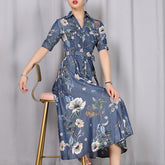Denim Cotton Sleeveless Single Breasted Print Dresses