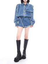 Designer Loose Two Piece Set Lapel Long Sleeve Spliced Button Coat High Waist Shorts Loose Sets