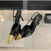 Designer Street Style Back Strap Pumps Splicing Pointed Toe Elegant Thin Low Heel