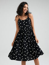 Dot Print Open Back Adjustable Tie Shoulder Strap Dress