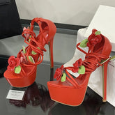 Flower Ankle Cross-strap Platform Sandals Street Style Thin High Heel