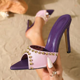 Metal Decoration Pointed Toe Slippers Street Style Thin High Heel