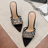 Design Hollow Out Crystal Slippers Street Style Thin High Heel