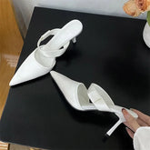 Spring Satin Hollow Slippers Pointed Toe Thin Low Heel