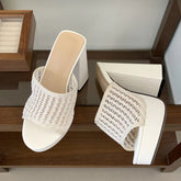 Street Style Open Toe Chunky Platform Slippers Hollow Out Square High Heel