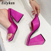 Design Silk Square Toe Slippers Wedding Dress Mules Slides Shoes