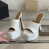 Chunky Platform Slippers Concise Open Toe Square High Heel