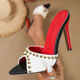Metal Decoration Pointed Peep Toe Slippers Thin High Heel