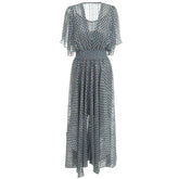 Elastic Waist Geometric Print V-Neck Maxi Dress