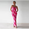 Elegant 3D Flower Strapless Ruched Skew Collar Sleeveless Backless Long Maxi Dress