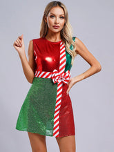 Elegant Above-knee Santa Christmas Shiny Party Mini