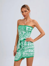 Elegant Asymmetric Strapless Printed Sleeveless Bandage Party Club Two Piece Mini Skirts