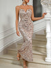 Elegant Backless Sequin Slip Spaghetti Strap Long Prom Maxi Dresses