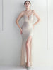 Elegant Backless V-Neck Slip Floor-Length Sequin Maxi Dresses