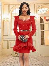 Elegant Beading Ruffled Long Sleeve Party Dress