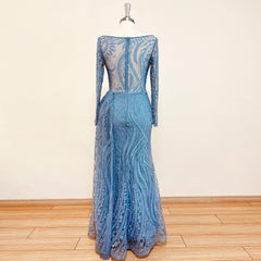Elegant Boat Neck Mermaid Lace Evening Night Dress for Women