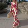 Elegant Bohemian High Waist One Shoulder Long Sleeve Floral Printed Maxi Dress