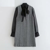 Elegant Bow Tie Collar Patchwork Daily Casual Mini Dress