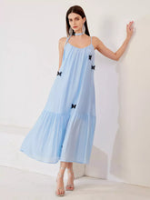 Elegant Butterfly Detail Slip Pleated Sleeveless Long Dress