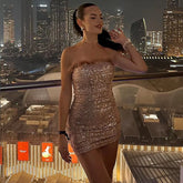 Elegant Chest Wrapping Sequins Strapless Feather Bodycon Mini Dress